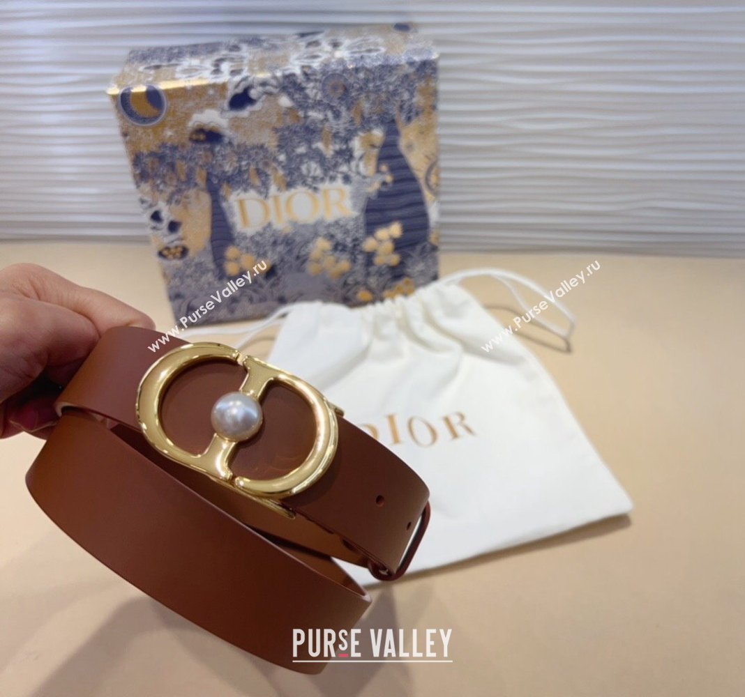 Dior 30 Montaigne Jolie Belt 3cm with CD Pearl Buckle Brown 2024 0820 (99-240820008)