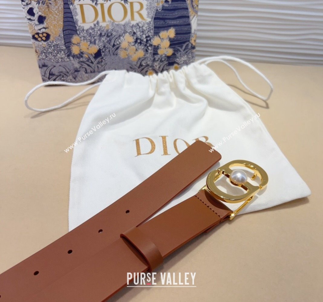 Dior 30 Montaigne Jolie Belt 3cm with CD Pearl Buckle Brown 2024 0820 (99-240820008)