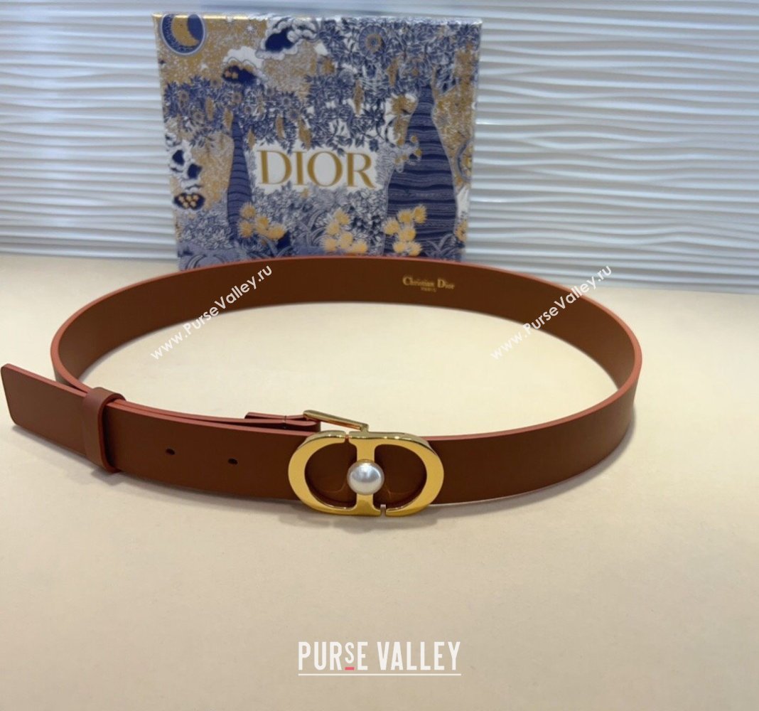 Dior 30 Montaigne Jolie Belt 3cm with CD Pearl Buckle Brown 2024 0820 (99-240820008)