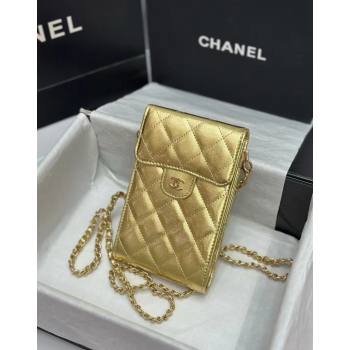 Chanel Calfskin Phone Holder with Chain Gold-Tone 2024 0820 (99-240820046)