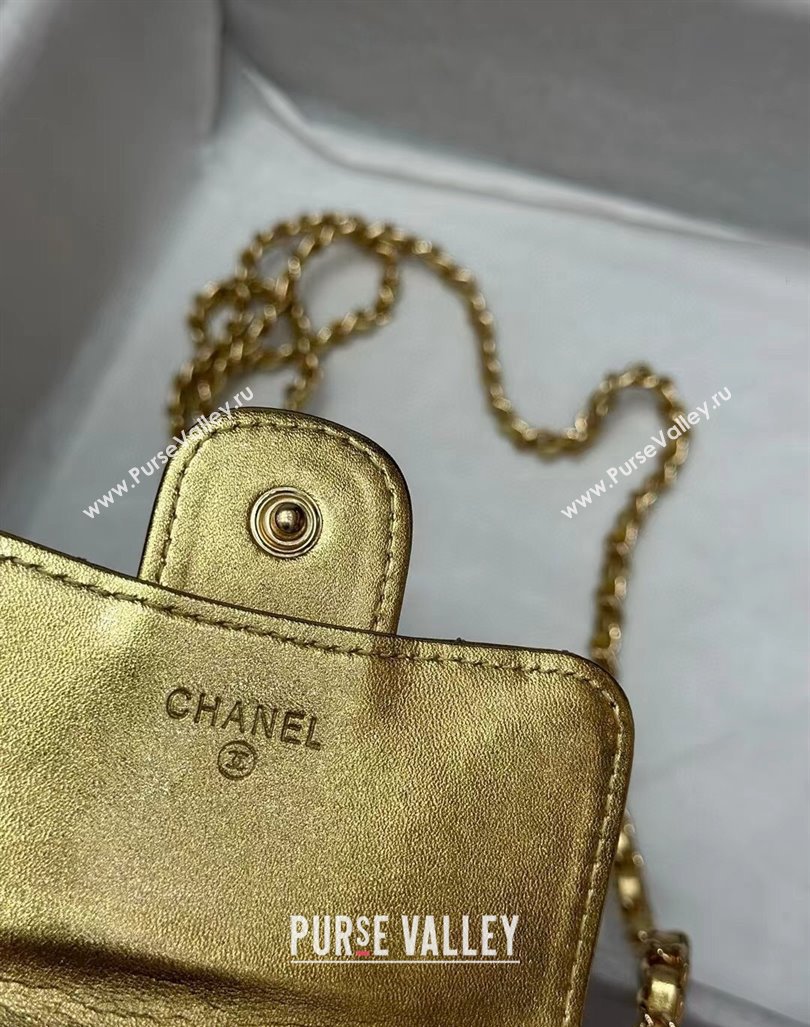 Chanel Calfskin Phone Holder with Chain Gold-Tone 2024 0820 (99-240820046)