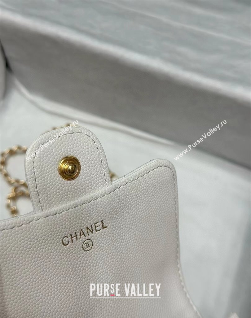 Chanel Grained Calfskin Phone Holder with Chain White/Gold 2024 0820 (99-240820050)