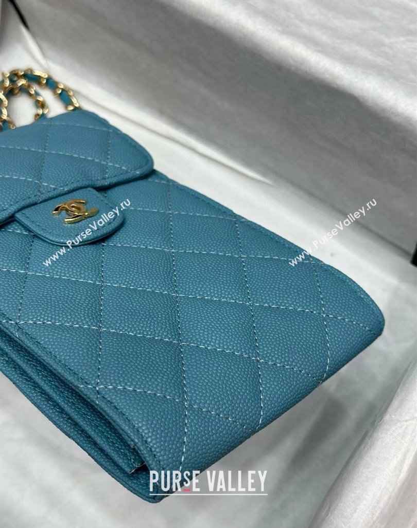 Chanel Grained Calfskin Phone Holder with Chain Blue 2024 0820 (99-240820051)