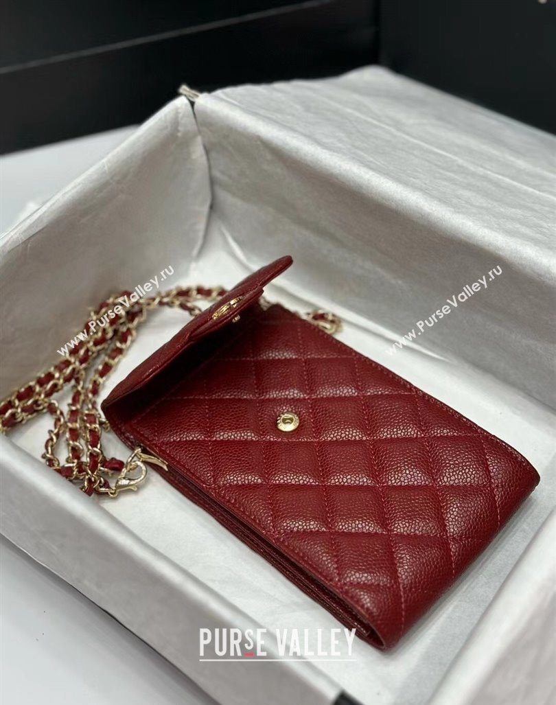 Chanel Grained Calfskin Phone Holder with Chain Burgundy 2024 0820 (99-240820053)