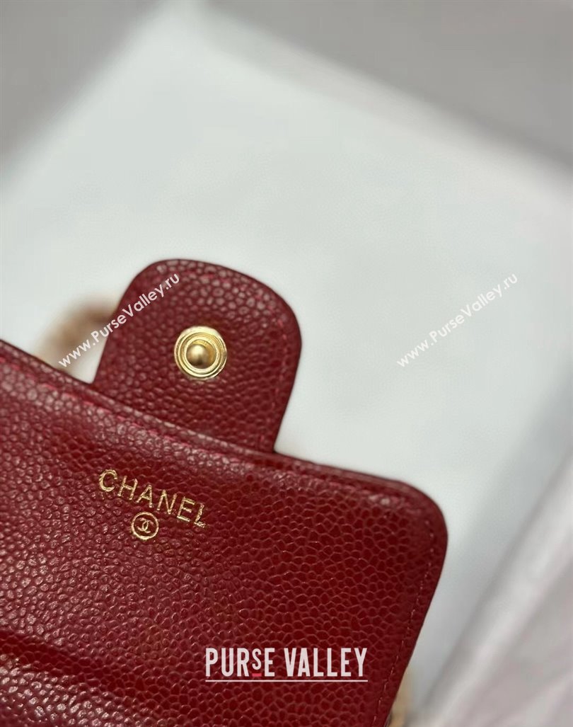 Chanel Grained Calfskin Phone Holder with Chain Burgundy 2024 0820 (99-240820053)