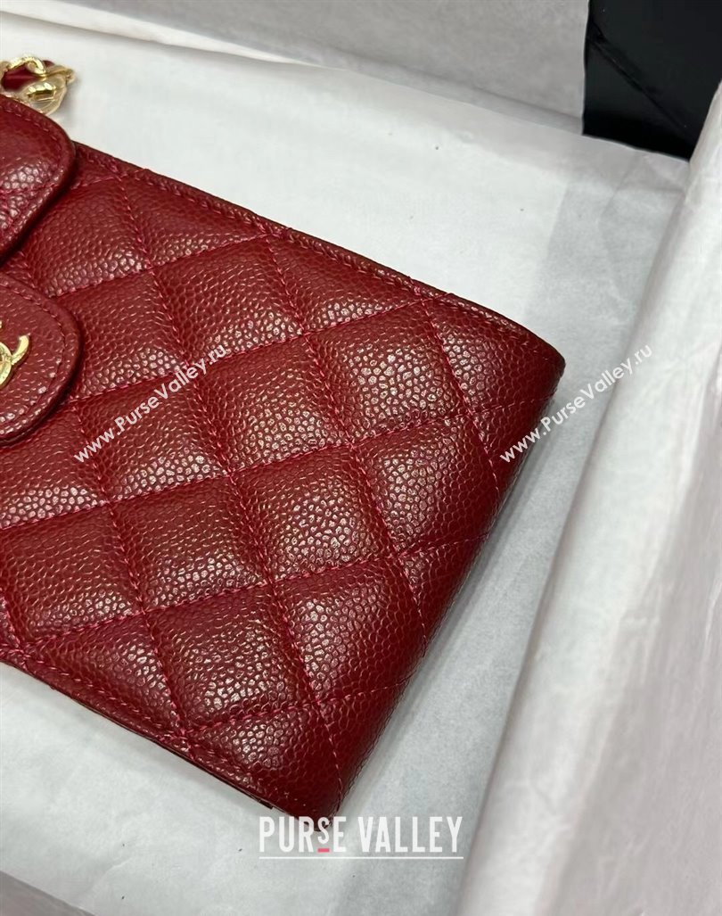 Chanel Grained Calfskin Phone Holder with Chain Burgundy 2024 0820 (99-240820053)