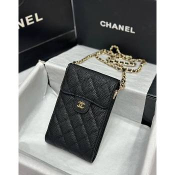 Chanel Grained Calfskin Phone Holder with Chain Black 2024 0820 (99-240820054)