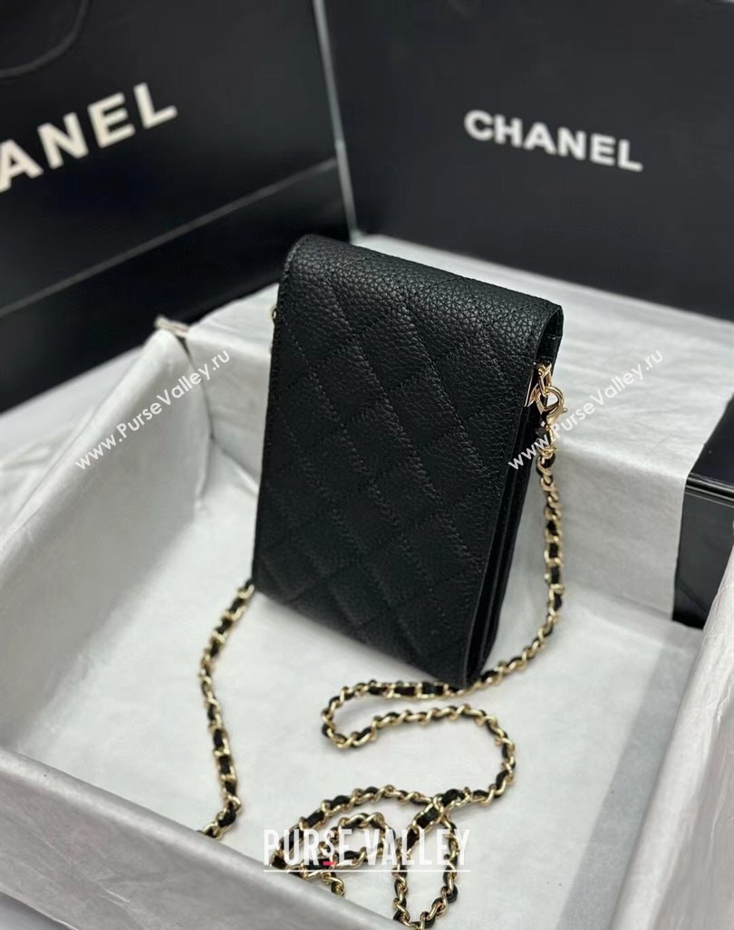 Chanel Grained Calfskin Phone Holder with Chain Black 2024 0820 (99-240820054)