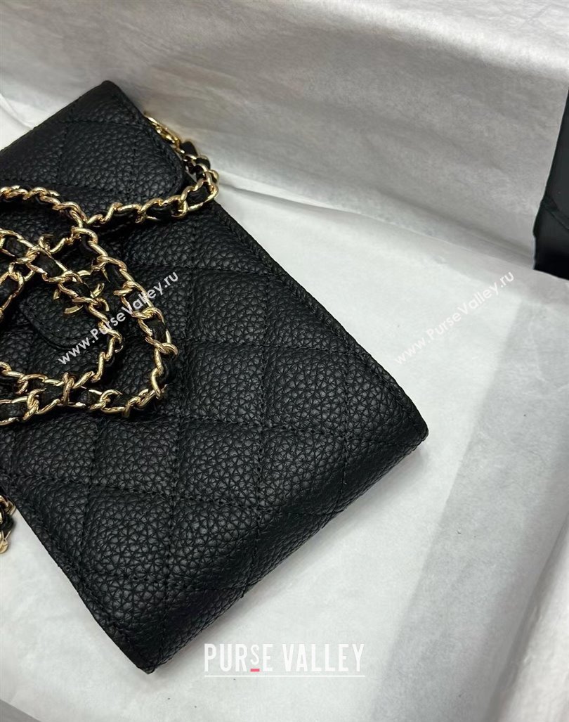 Chanel Grained Calfskin Phone Holder with Chain Black 2024 0820 (99-240820054)