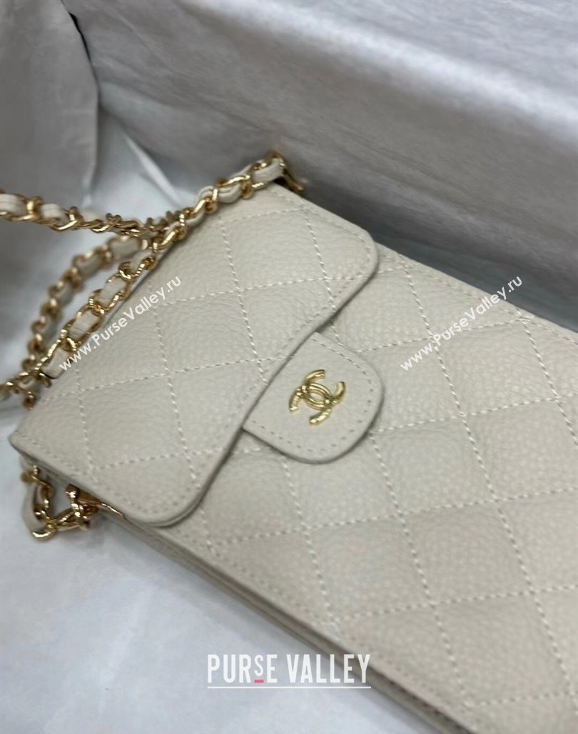 Chanel Grained Calfskin Phone Holder with Chain White2 2024 0820 (99-240820055)