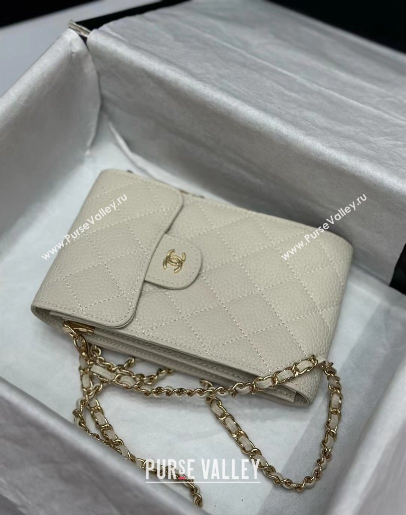 Chanel Grained Calfskin Phone Holder with Chain White2 2024 0820 (99-240820055)