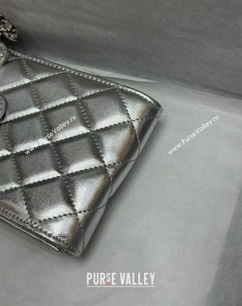 Chanel Calfskin Phone Holder with Chain Silver-Tone 2024 0820 (99-240820047)