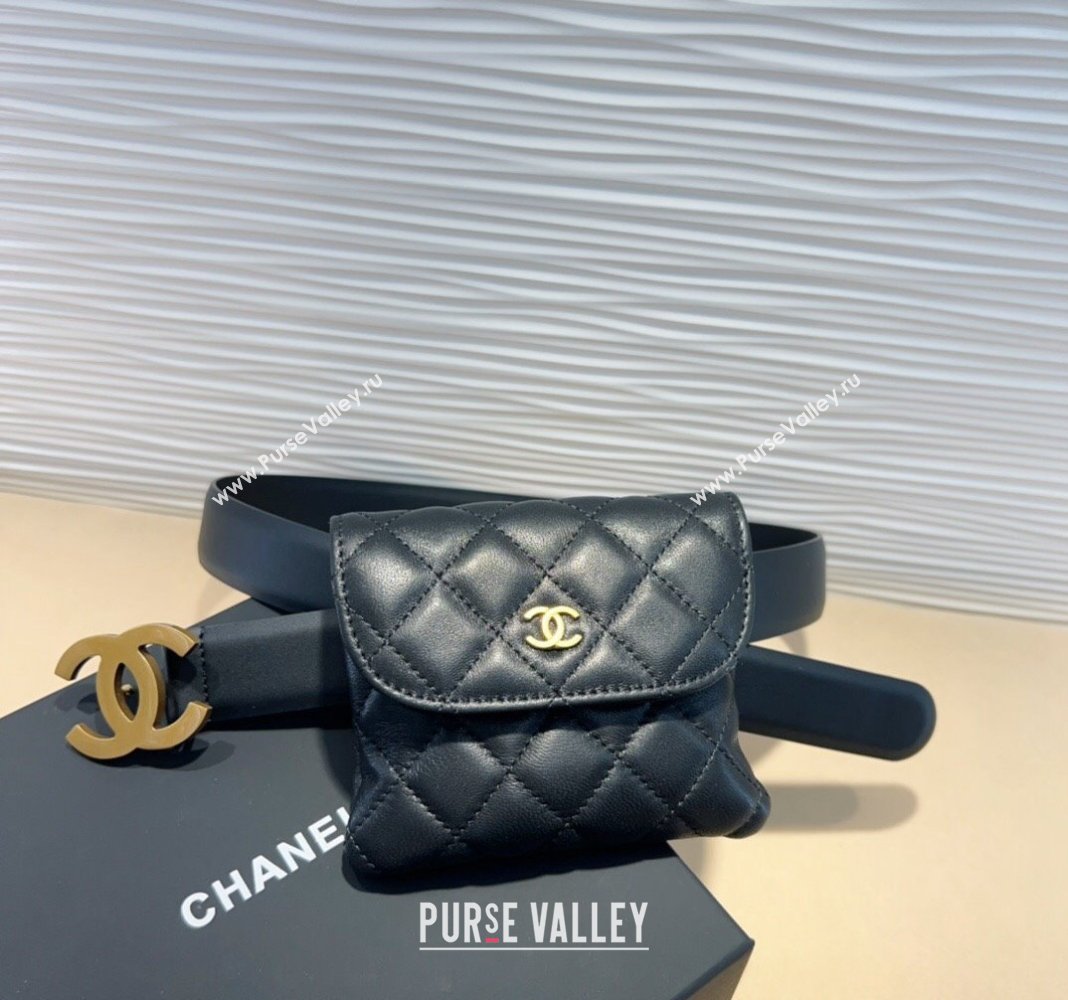 Chanel Quilted Lambskin Pouch Belt Black 2024 082002 (99-240820057)