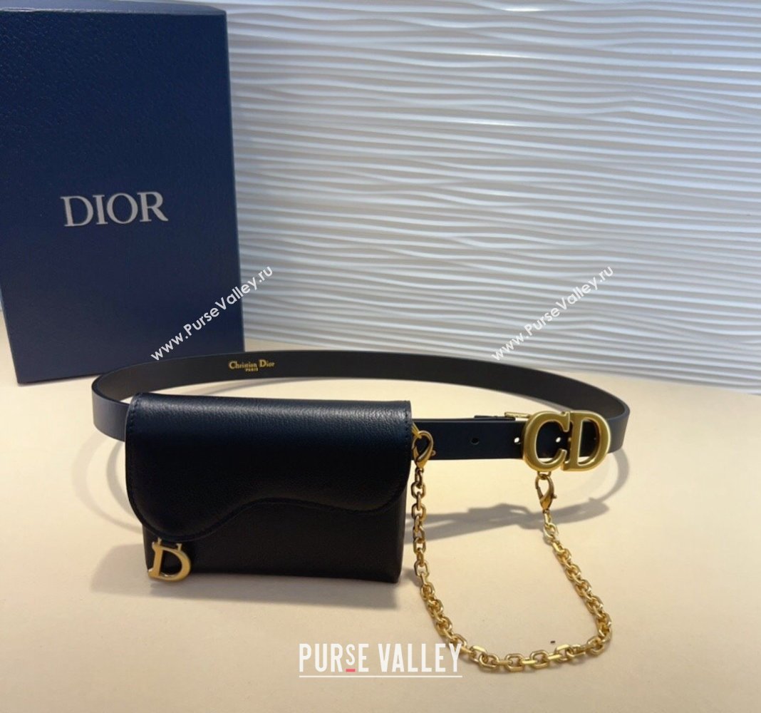 Dior Calfskin Saddle Pouch belt 2cm Black 2024 0820 (99-240820058)