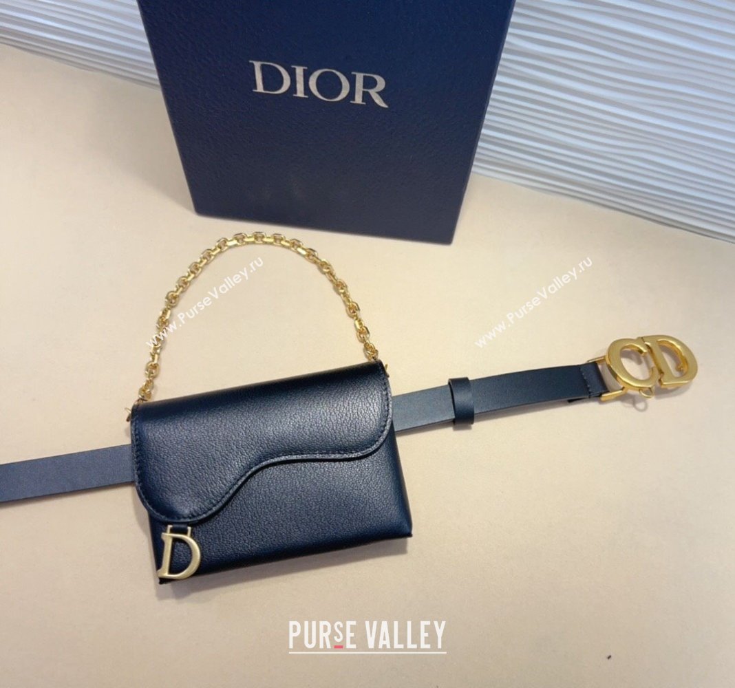 Dior Calfskin Saddle Pouch belt 2cm Black 2024 0820 (99-240820058)