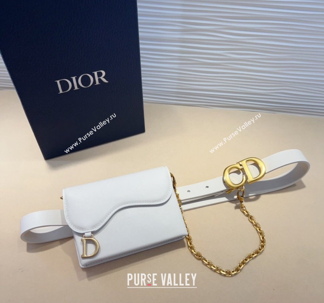 Dior Calfskin Saddle Pouch belt 2cm White 2024 0820 (99-240820059)