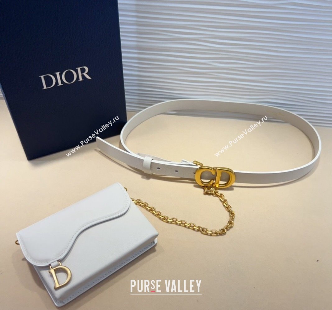 Dior Calfskin Saddle Pouch belt 2cm White 2024 0820 (99-240820059)