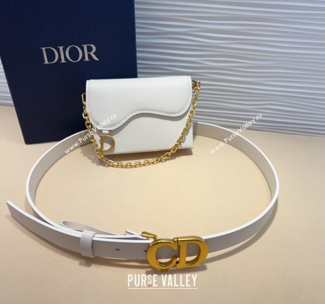 Dior Calfskin Saddle Pouch belt 2cm White 2024 0820 (99-240820059)