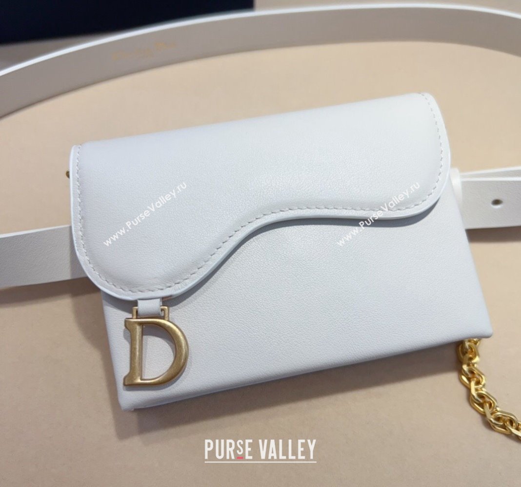 Dior Calfskin Saddle Pouch belt 2cm White 2024 0820 (99-240820059)