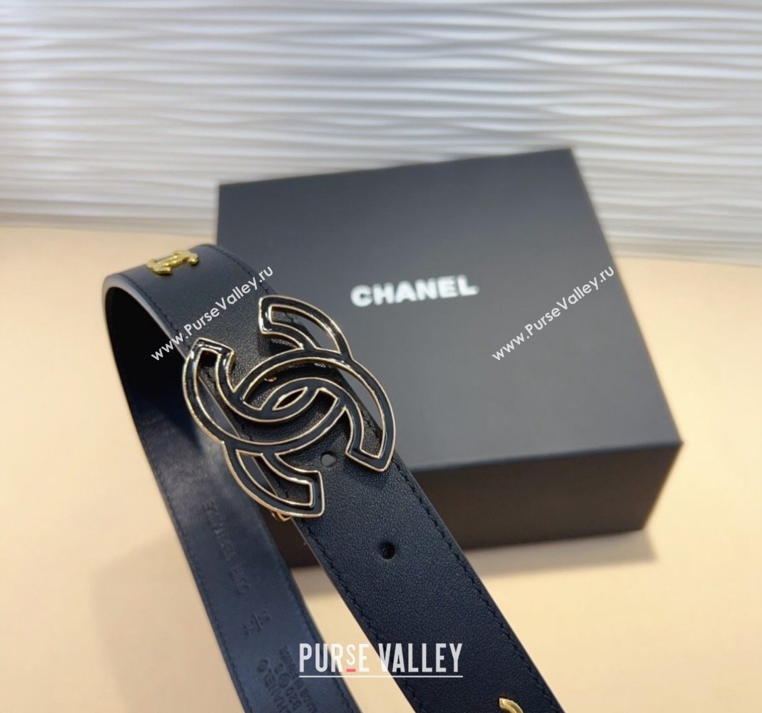 Chanel Calfskin Belt 3cm with Clear CC Buckle Black/CC 2024 0820 (99-240820017)