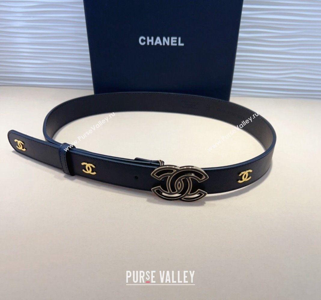 Chanel Calfskin Belt 3cm with Clear CC Buckle Black/CC 2024 0820 (99-240820017)