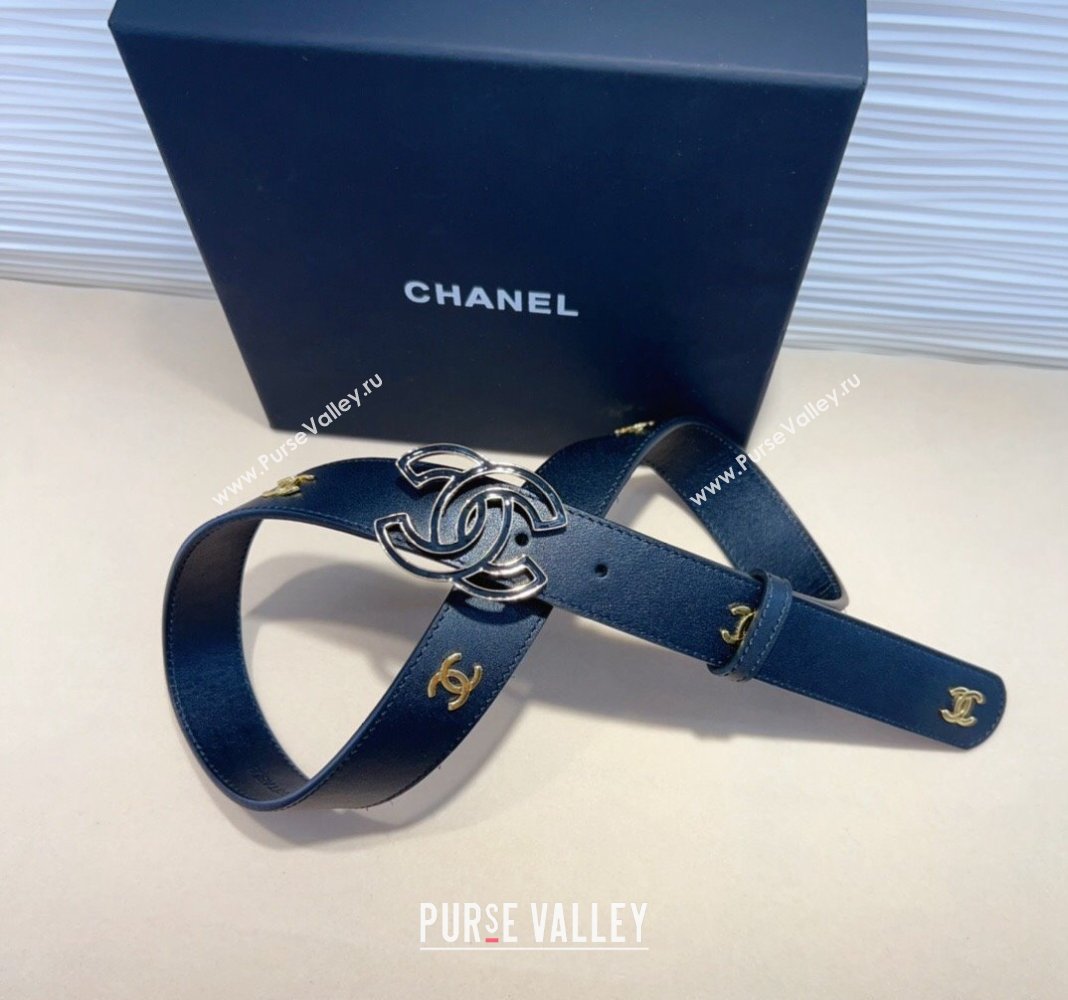 Chanel Calfskin Belt 3cm with Clear CC Buckle Black/CC 2024 0820 (99-240820017)