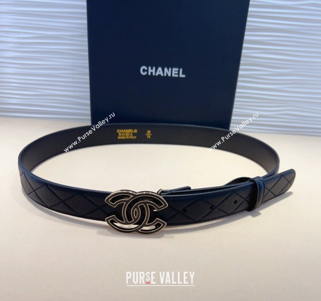 Chanel Calfskin Belt 3cm with Clear CC Buckle Black/CC 2024 0820 (99-240820017)