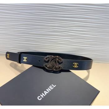 Chanel Calfskin Belt 3cm with Clear CC Buckle Black/CC 2024 0820 (99-240820017)