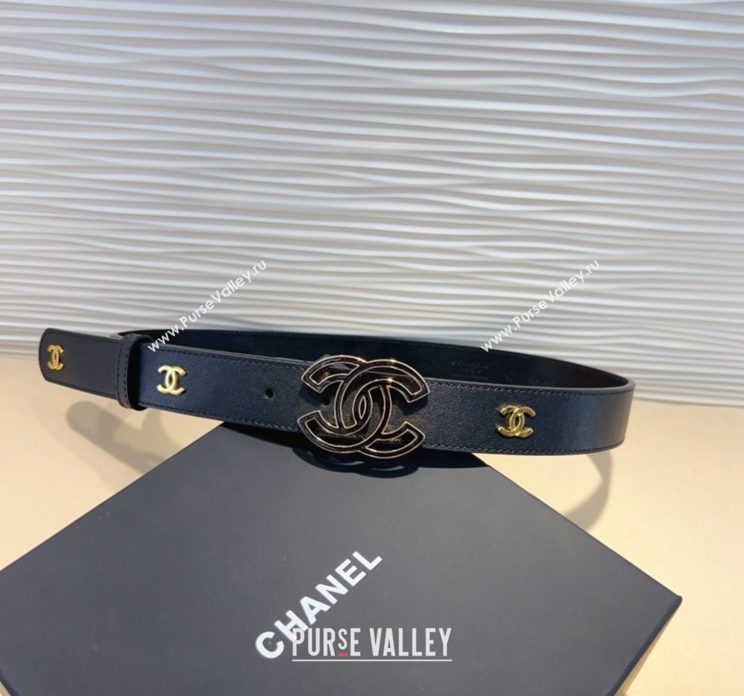 Chanel Calfskin Belt 3cm with Clear CC Buckle Black/CC 2024 0820 (99-240820017)