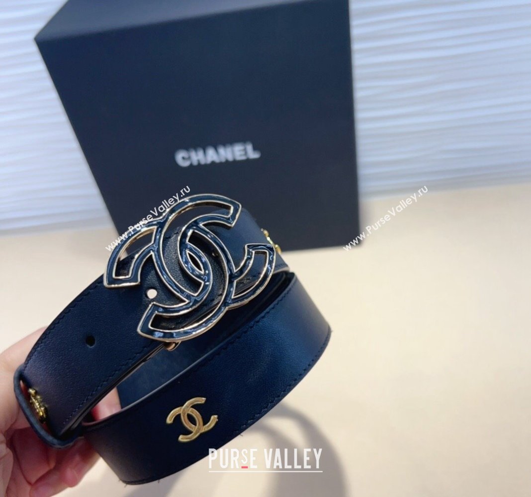 Chanel Calfskin Belt 3cm with Clear CC Buckle Black/CC 2024 0820 (99-240820017)