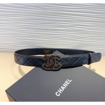 Chanel Quilted Calfskin Belt 3cm with Clear CC Buckle Black 2024 0820 (99-240820018)