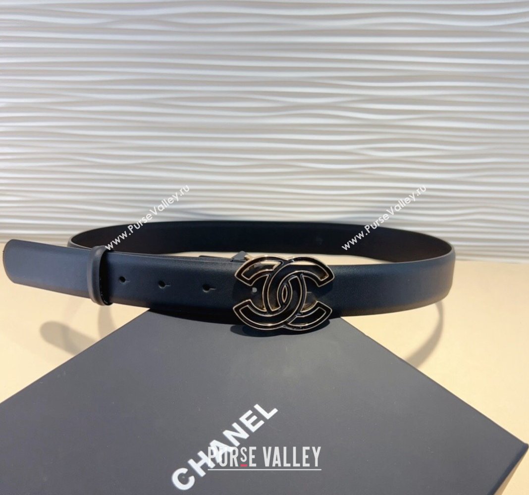 Chanel Calfskin Leather Belt 3cm with Clear CC Buckle Black 2024 0820 (99-240820019)