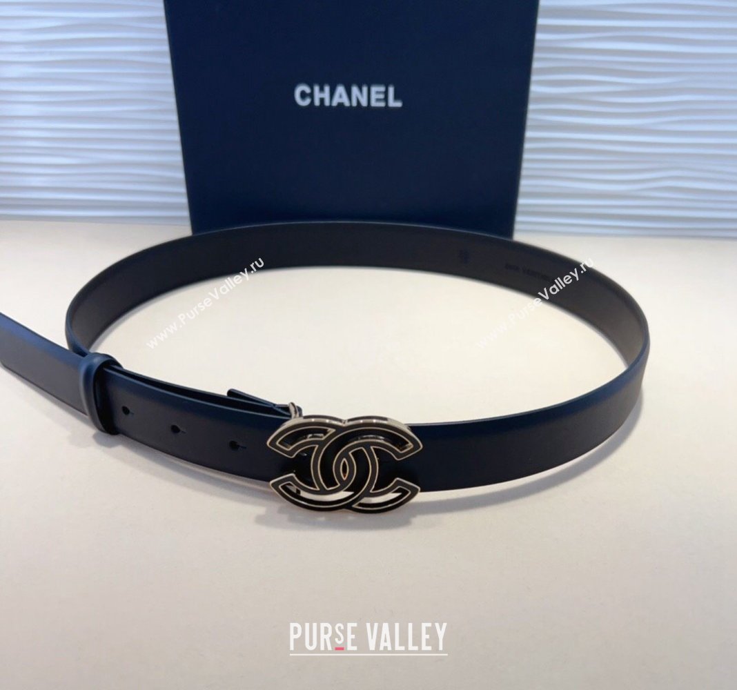 Chanel Calfskin Leather Belt 3cm with Clear CC Buckle Black 2024 0820 (99-240820019)