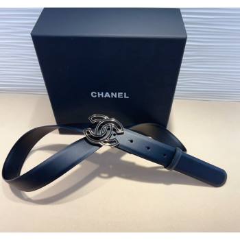 Chanel Calfskin Leather Belt 3cm with Clear CC Buckle Black 2024 0820 (99-240820019)