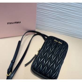 Miu Miu Matelasse Leather Phone Holder with Strap Black 2024 0820 (99-240820061)