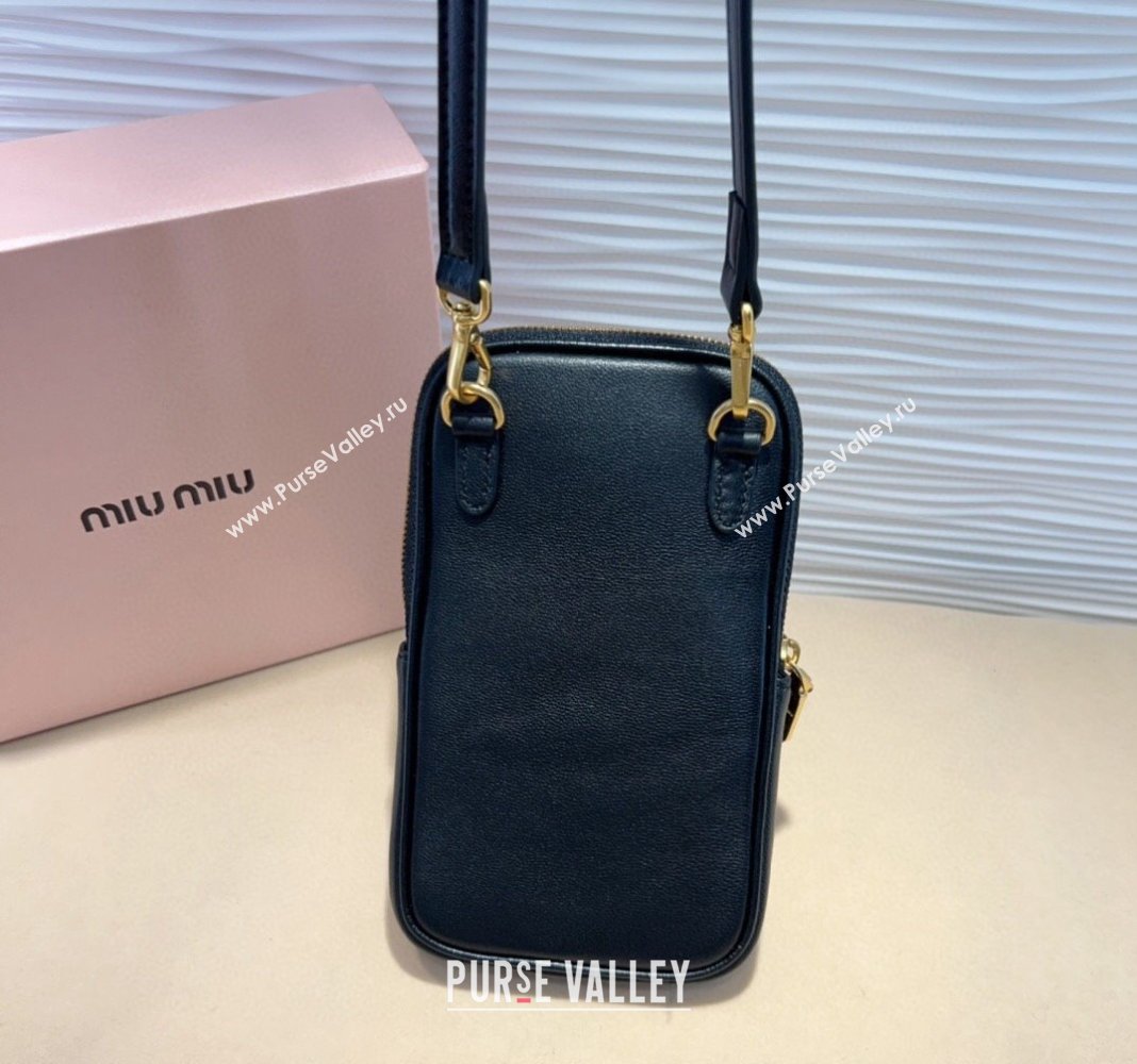 Miu Miu Matelasse Leather Phone Holder with Strap Black 2024 0820 (99-240820061)