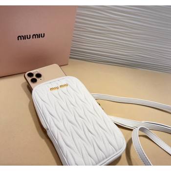 Miu Miu Matelasse Leather Phone Holder with Strap White 2024 0820 (99-240820062)