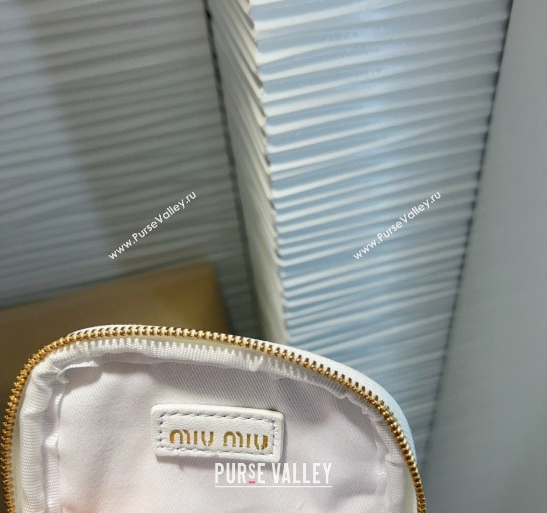Miu Miu Matelasse Leather Phone Holder with Strap White 2024 0820 (99-240820062)
