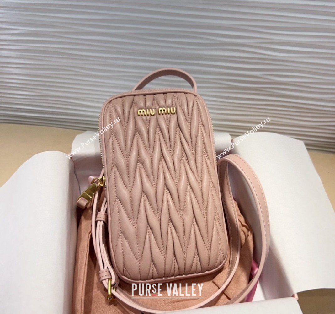 Miu Miu Matelasse Leather Phone Holder with Strap Pink 2024 0820 (99-240820063)