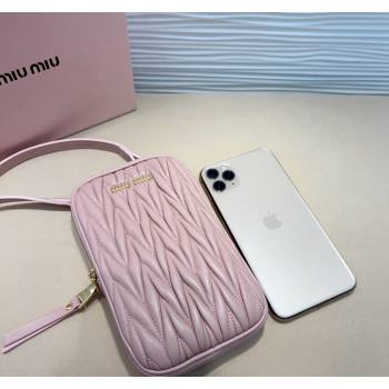 Miu Miu Matelasse Leather Phone Holder with Strap Pink 2024 0820 (99-240820063)