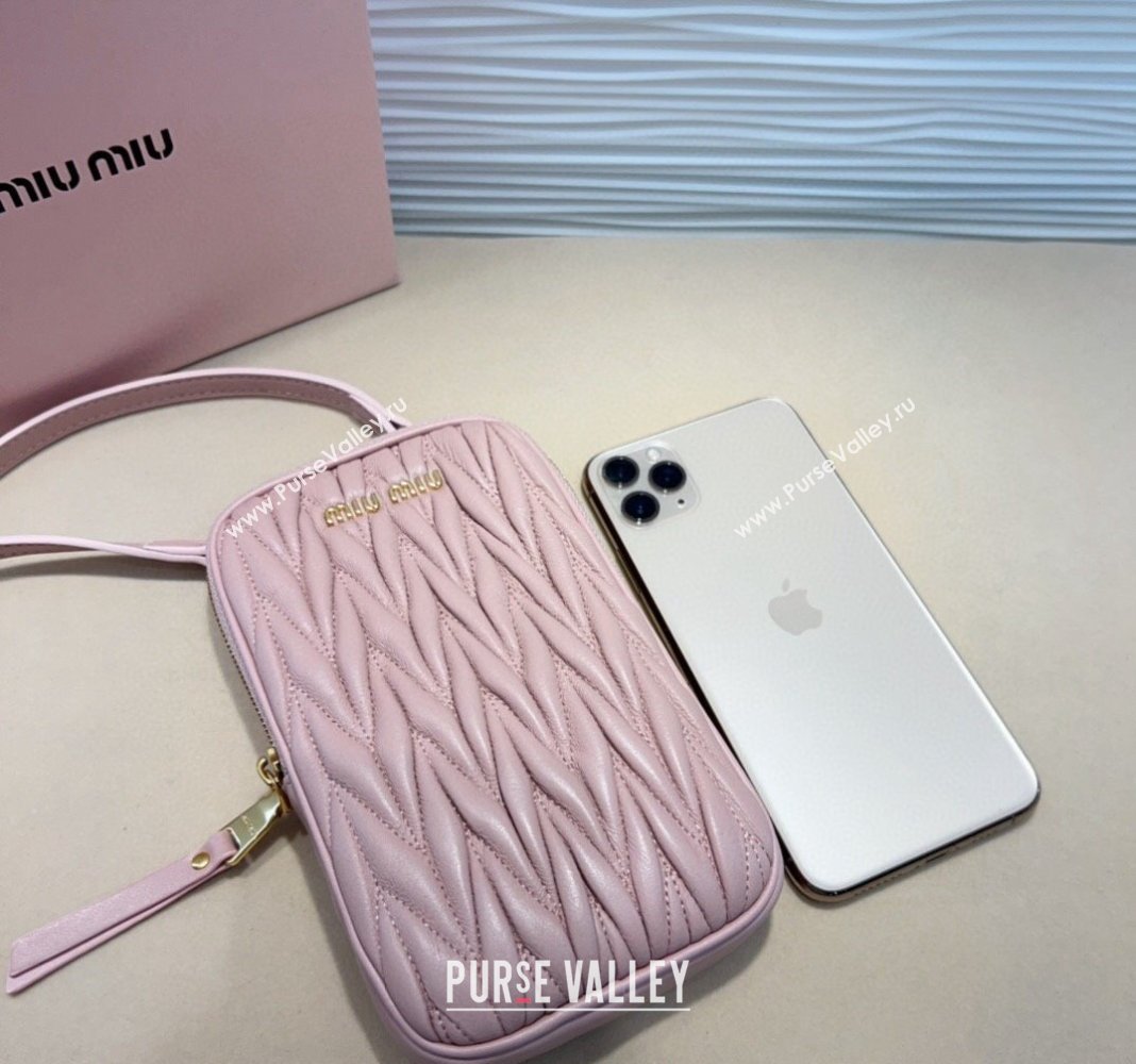 Miu Miu Matelasse Leather Phone Holder with Strap Pink 2024 0820 (99-240820063)