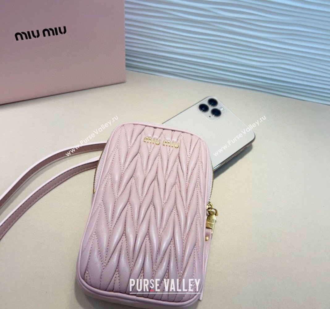 Miu Miu Matelasse Leather Phone Holder with Strap Pink 2024 0820 (99-240820063)