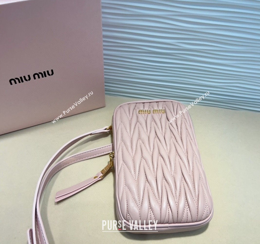 Miu Miu Matelasse Leather Phone Holder with Strap Pink 2024 0820 (99-240820063)