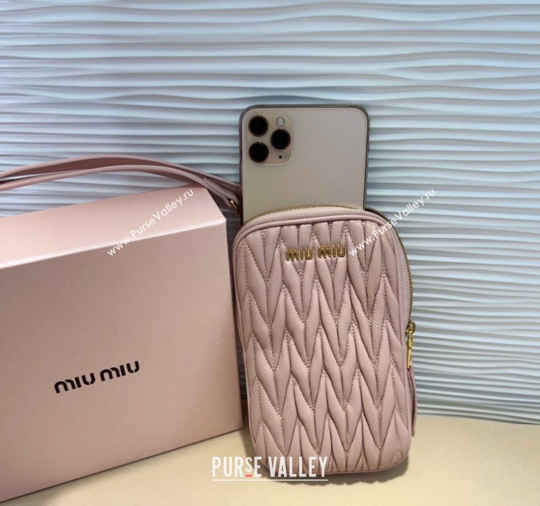 Miu Miu Matelasse Leather Phone Holder with Strap Pink 2024 0820 (99-240820063)