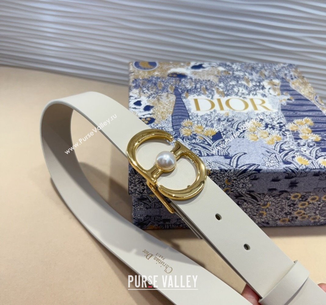 Dior 30 Montaigne Jolie Belt 3cm with CD Pearl Buckle White 2024 0820 (99-240820006)