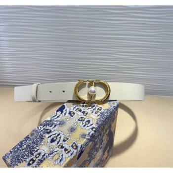 Dior 30 Montaigne Jolie Belt 3cm with CD Pearl Buckle White 2024 0820 (99-240820006)