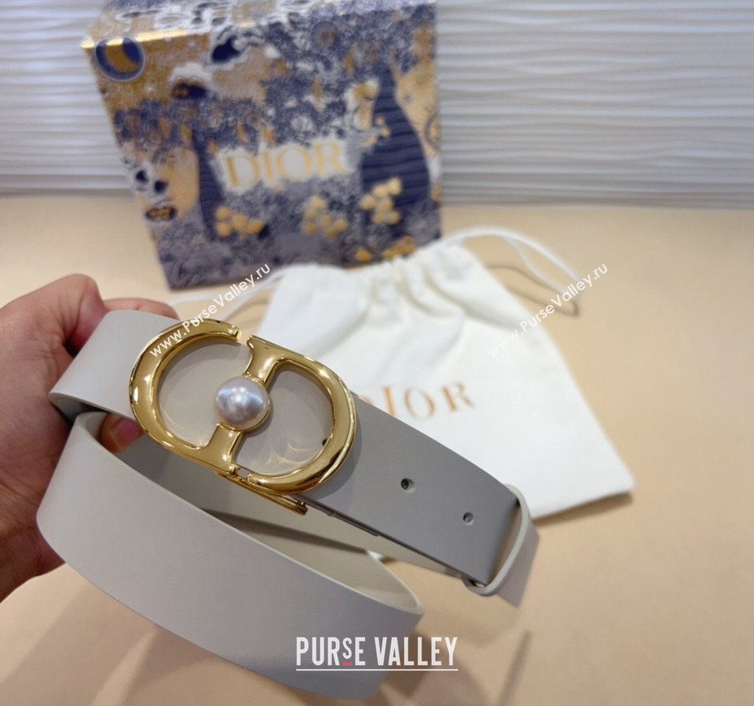 Dior 30 Montaigne Jolie Belt 3cm with CD Pearl Buckle White 2024 0820 (99-240820006)