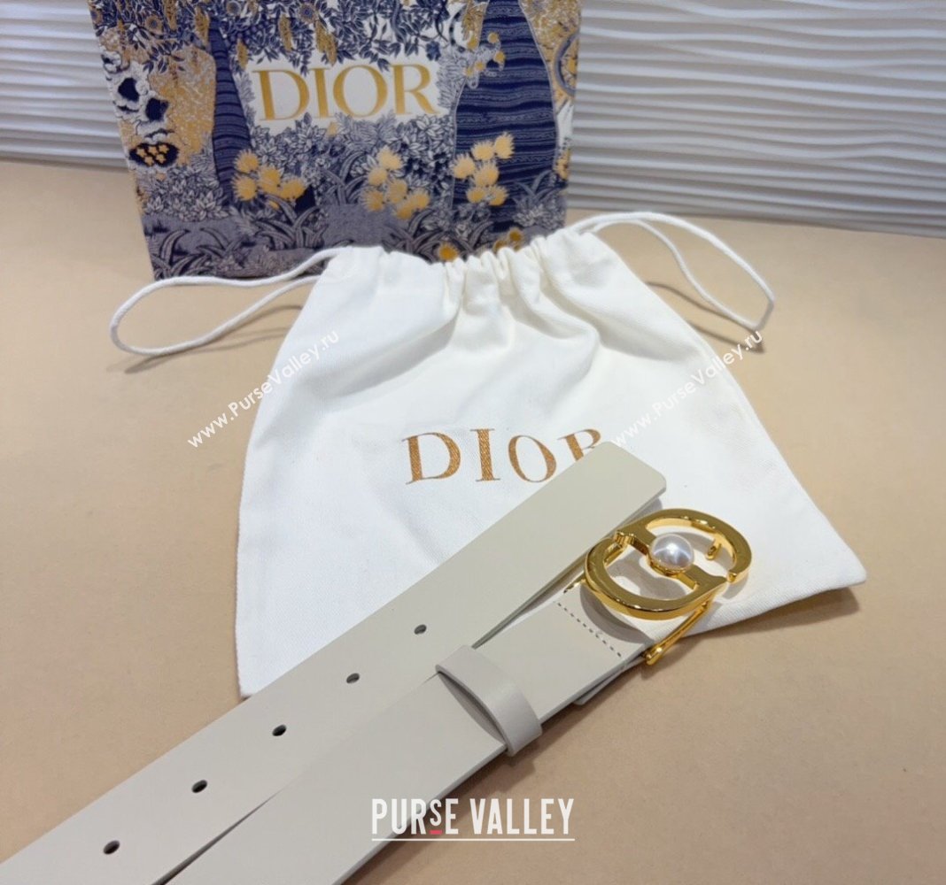 Dior 30 Montaigne Jolie Belt 3cm with CD Pearl Buckle White 2024 0820 (99-240820006)