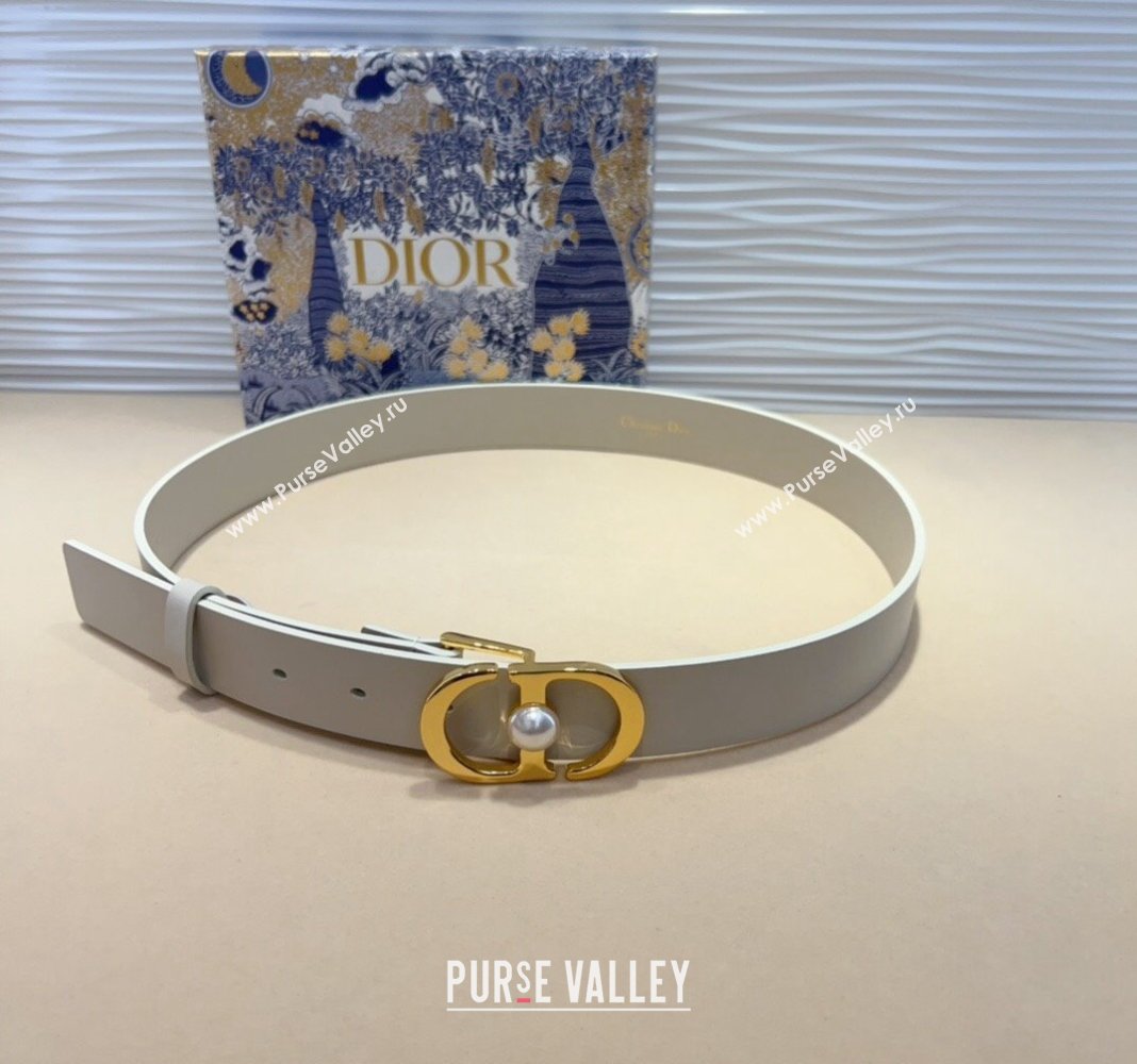 Dior 30 Montaigne Jolie Belt 3cm with CD Pearl Buckle White 2024 0820 (99-240820006)