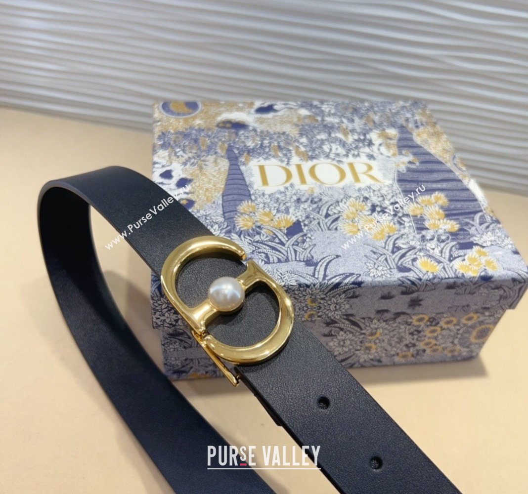 Dior 30 Montaigne Jolie Belt 3cm with CD Pearl Buckle Black 2024 0820 (99-240820007)